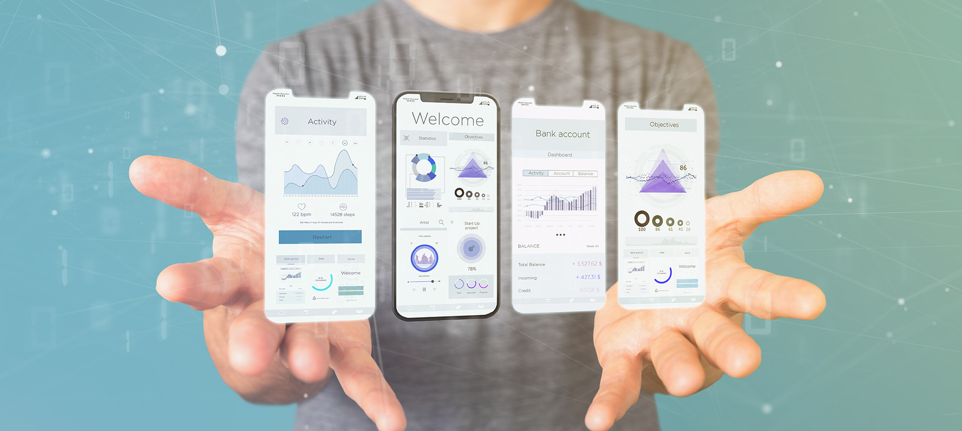 Designers e programadores da Agência XYZ Code desenvolvendo aplicativos mobile.